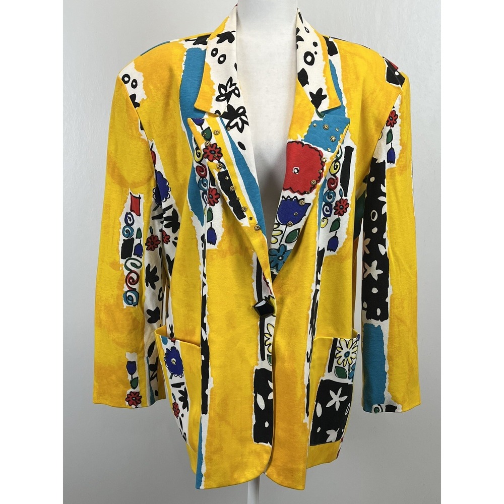 Womens Vintage Jordana Bright Abstract Blazer Jacket Sz L 14 16 VGUC 80's Bold